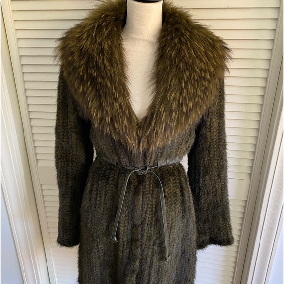 Fox fur jacket-deep olive/brown - Picture 3 of 5
